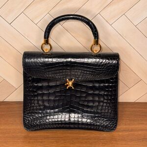 Kwanpen Black Vintage Genuine Crocodile Leather handbag
